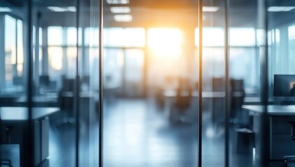 Modern Office Space: Sunlit Workspace Through Glass Walls