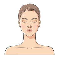 Face of a young beautiful woman with closed eyes, vector illustration