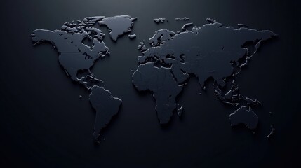 Minimalist world map design with matte dark shades for modern interior and office design,
