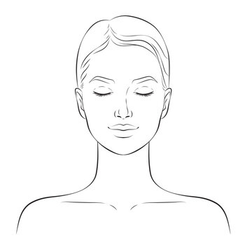 Face of a young beautiful woman with closed eyes. Makeup artist face chart, outline vector illustration