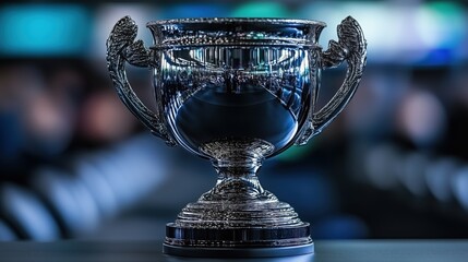 Silver trophy on display at an event honoring outstanding achievements in sports and entertainment