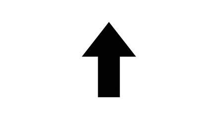 A bold black arrow pointing upwards symbolizing progress, ambition, and reaching for goals against a stark white background.