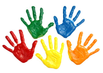 Obraz premium Colorful handprints isolated on transparent background Generative Ai. 