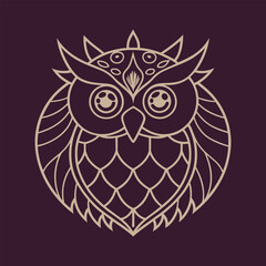 Obraz premium Golden colour owl mandala on a dark background