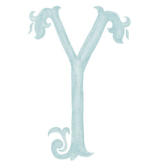 Watercolor Illustration of Vintage Letter and Monogram