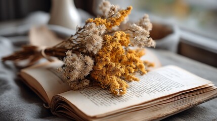 Dried flowers on open book (8)