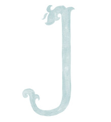 Watercolor Illustration of Vintage Letter and Monogram