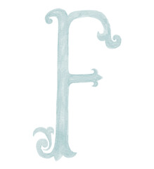 Watercolor Illustration of Vintage Letter and Monogram