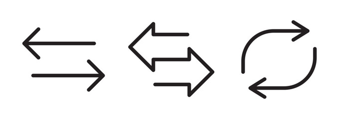 Switch, transfer arrows flat outline icons set vector illustration. Isolated on transparent background. Editable stroke, pixel perfect