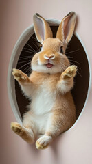 Obraz premium Red rabbit peeking out of hole