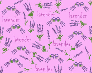 Vector pattern of various lavender flower arrangements on a purple background. Elements for printing,textiles,prints, and fabrics.