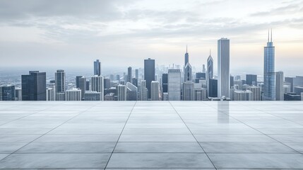 Chicago skyline view from a high rooftop terrace offering a stunning urban landscape and modern architecture against a cloudy sky