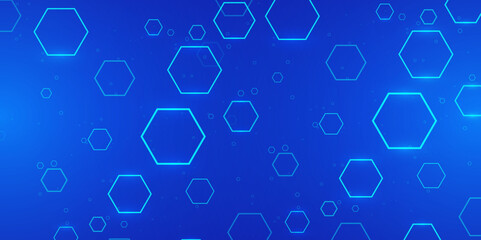Abstract Blue Hexagon Technology Background, Futuristic Tech Hexagonal Pattern on Blue Gradient.