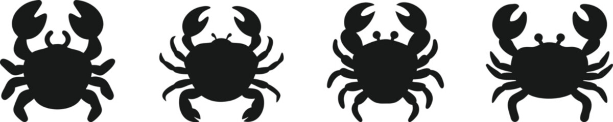 Crab Silhouette Vector Bundle. Crab Silhouette. Beach Style Crab. Marine Crab Vector Icons.