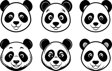 cute panda face in black and white vector simple
