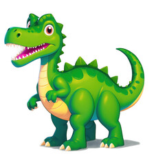 Obraz premium Green dinosaur illustration standing. Cartoon dino with pink mouth open, isolated png transparent
