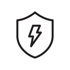 Electric safety shield flat outline icon vector illustration. Isolated on transparent background. Editable stroke, pixel perfect