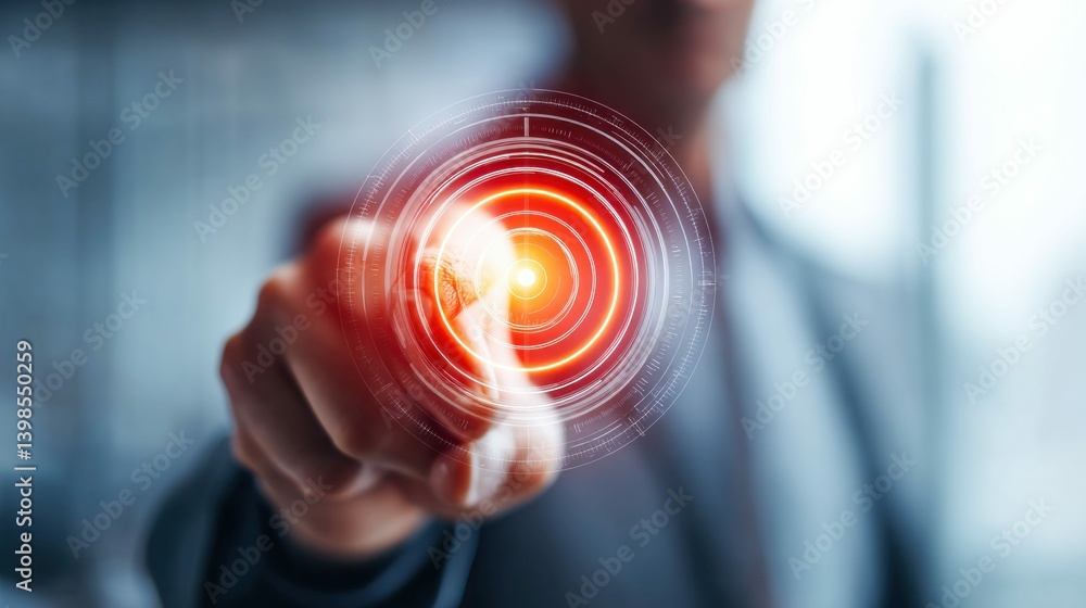 Aufkleber a hand is touching a digital interface with a glowing circle in a technology concept.