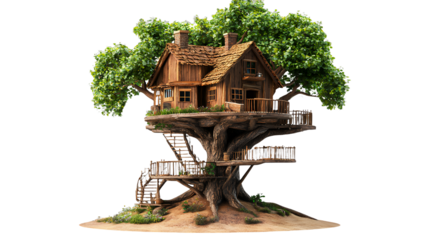 a model of a tree house on a transparent background, PNG image, PNG file, Generative art.