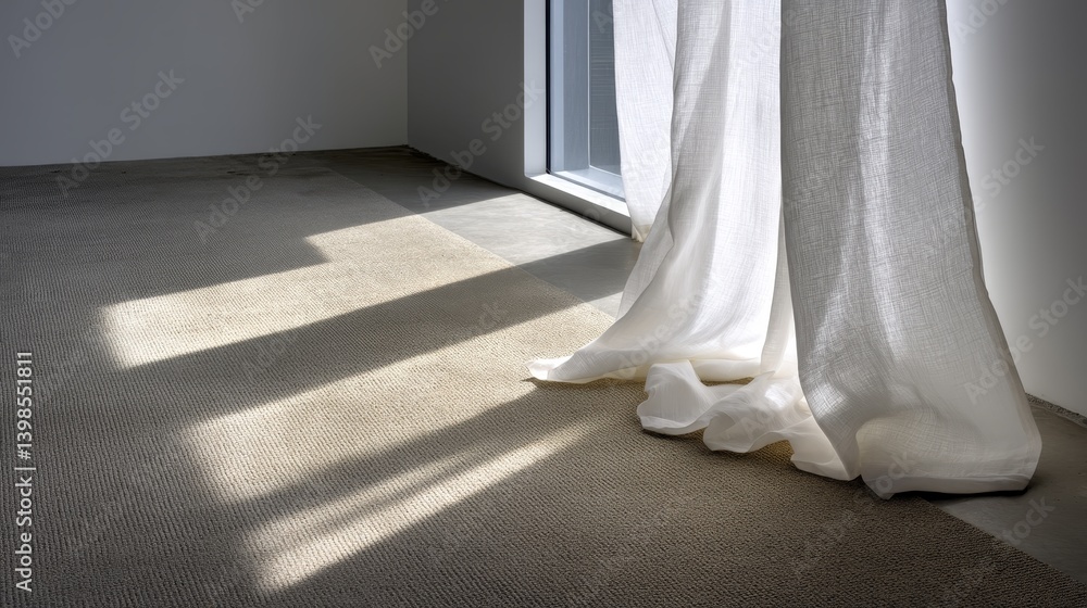Aufkleber sheer linen drapes gently sway in the early morning light, casting delicate patterns of shadow acros