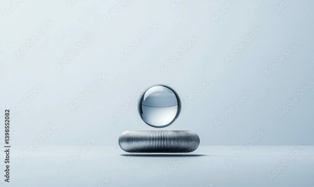 Poster a crystal ball levitates above a base with corrugated texture creating a futuristic concept.