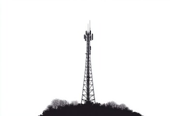 Black Antenna Tower Vector Silhouette Design Isolated on White Background