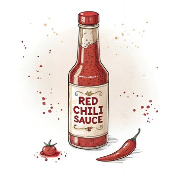 red chili sauce bottle watercolor style clip art preview