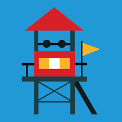  lifeguard tower with binoculars and a red flag