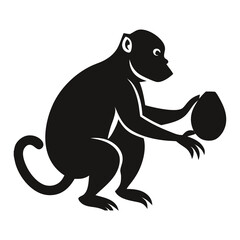 Vector art illustration, monkey eating guava