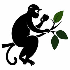 Vector art illustration, monkey eating guava