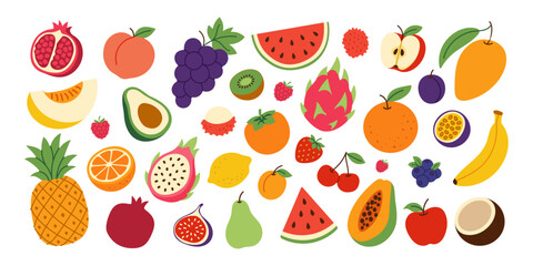 A colorful assortment of fruits and vegetables, including watermelon, apples, oranges, and bananas. Concept of abundance and freshness, with the various fruits
