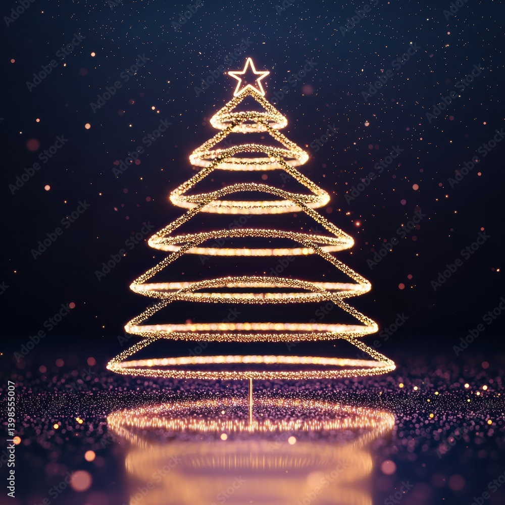 Poster a shimmering christmas tree outlined in sparkling lights, set against a dark backdrop filled with so