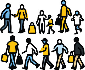 "Silhouettes of People in Various Poses – Walking, Standing, Talking, Urban Crowd, Vector Illustration"