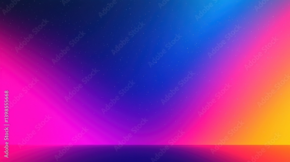 Poster a vibrant gradient sky transitioning from pink to blue, dotted with stars, creating a serene and vis