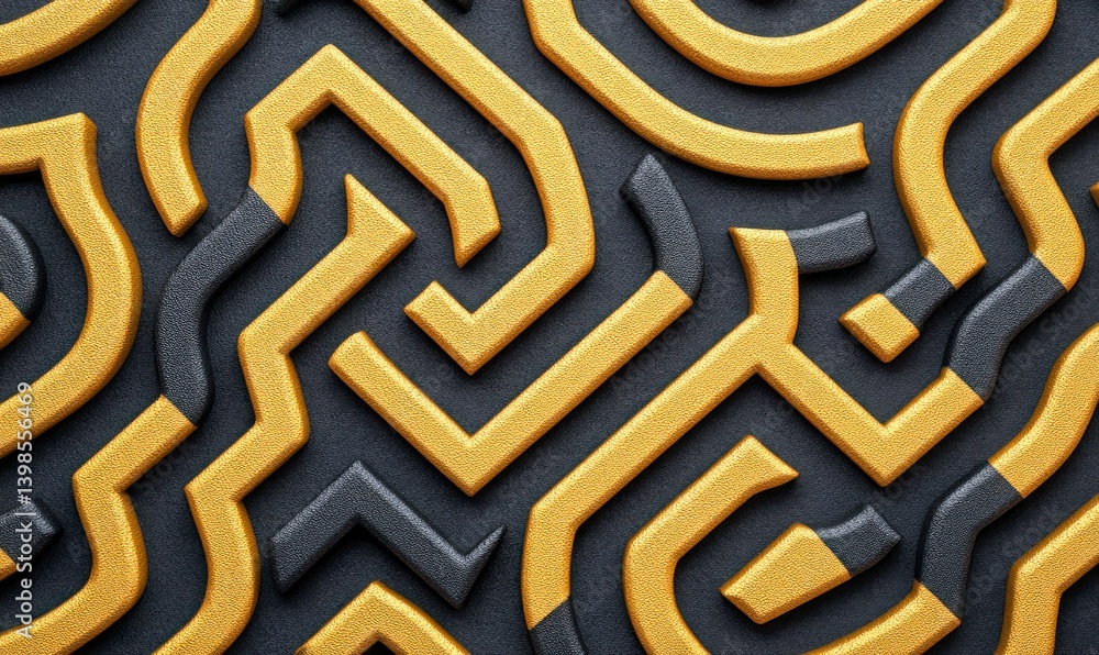 Poster intriguing gold and gray labyrinthine pattern with interconnected lines creating a complex and moder