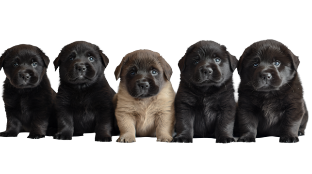 a group of puppies in a line against a on a transparent background, PNG image, PNG file, Generative art.