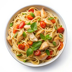 Delicious chicken pasta dish with cherry tomatoes fresh basil vibrant