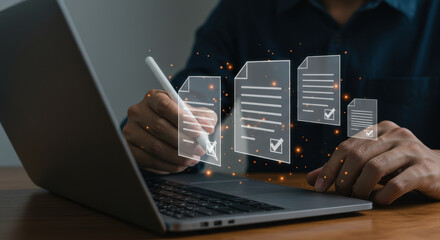 Digital Document Approval: Streamlining Workflow with E-signatures & Automation on Laptop for Efficiency and Compliance