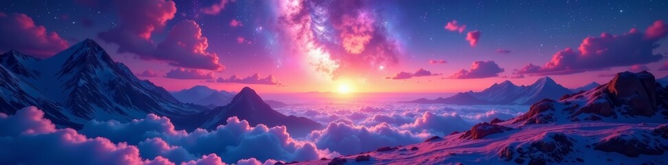 Fototapeta premium Abstract astral projection with ethereal landscape and starry sky, galaxy, dream