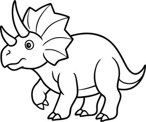 Triceratops Dinosaur Line Art  in Black and White
