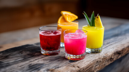 Variety of refreshing summer drinks flight tasting
