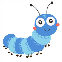 Cute blue cartoon caterpillar illustration for kids project. Vector illustration