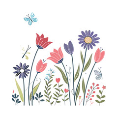 Colorful floral illustration with butterflies