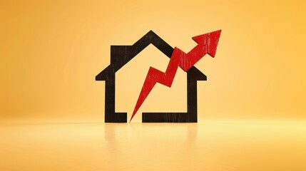 Minimalist pictogram: simple house outline pierced by red downward arrow through roof, symbolizing financial ruin.
