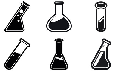Black Silhouette Laboratory Flask and Test Tube Icons Set