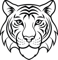 Fototapeta premium Detailed Line Art Illustration of a Tiger's Face in Black and White