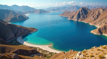 Obraz premium High-quality photo of Balos Lagoon in Greece at midday, showcasing hot, sunny summer weather, taken from an aerial perspective.
