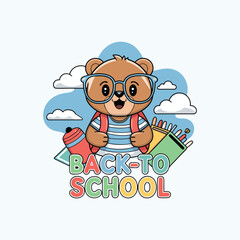 Cute Cartoon Bear Back to School Vector Illustration Art