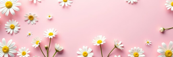 Delicate daisies in repeat pattern on soft pink surface, ideal for spring-themed projects, soft, pink © TC Stockworks