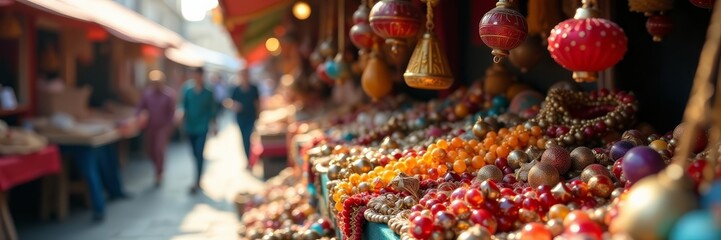 Handmade crafts and souvenirs on colorful market stalls, gifts, culture, handcrafted